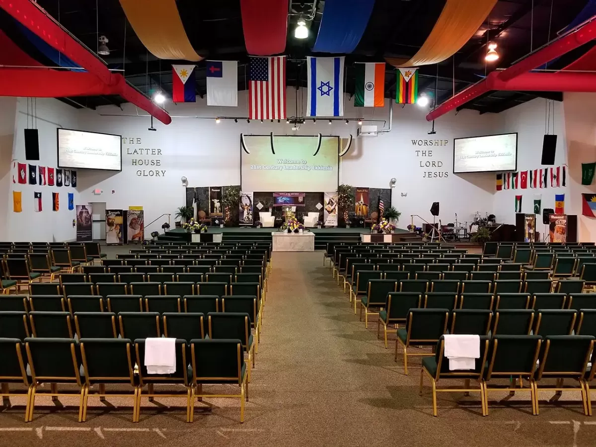 worship setup at universal faith global works of jesus christ church in bremen, ga